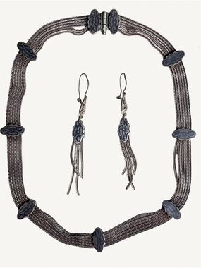 Anatoli 925 Sterling Silver Multi-Strand Foxtail Necklace & Earrings Set